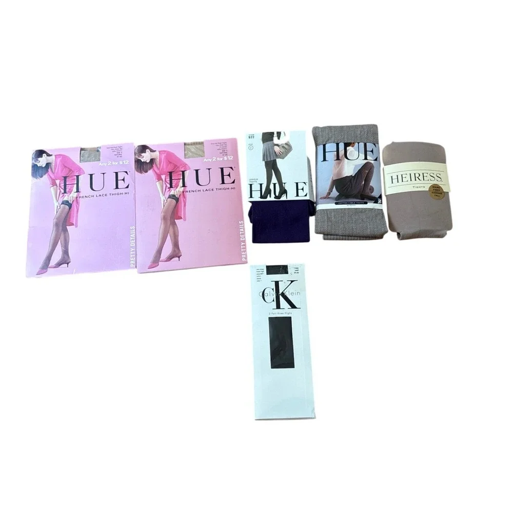 HUE Calvin Klein Heiress Tights Thigh Highs Bundle Women Multicolor Mixed SIZE 2
